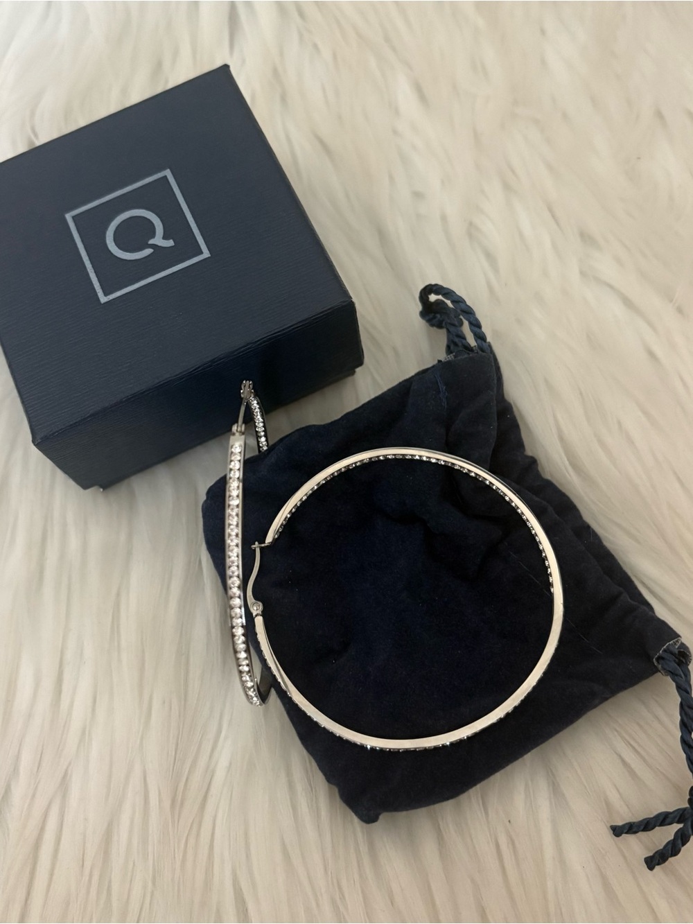 QVC LARGE 2.5” inch Stainless Steel Inside Out Stone Crystal Hoop Earrings - Picture 6 of 8